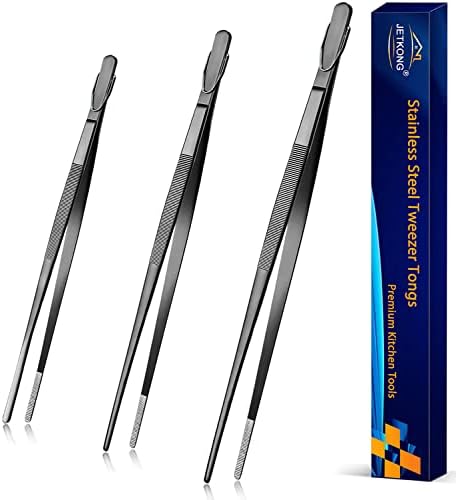 JETKONG 9 12 14 Inch Extra Long Kitchen Tweezers Heavy Duty Stainless