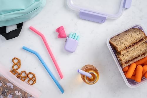 Ello Impact Reusable Silicone Straws with Carry Case, 6 Pack, Cat