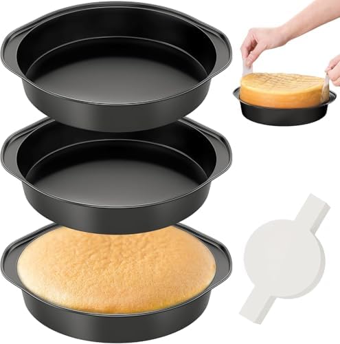 9 Inch Round Cake Pan with Handle, 3PCS Nonstick Cake Pans with