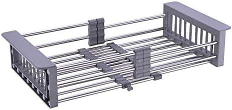 Dish Drying Rack, Over The Sink Dish Drying Rack, Stainless Steel Dish Drainer with Adjustable Arms Holder Functional Kitchen Sink Organizer for Vegetable and Fruit