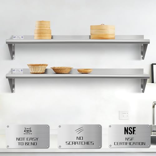 Hally Stainless Steel Wall-Mounted Shelves, 2 Pack, 10"x48"