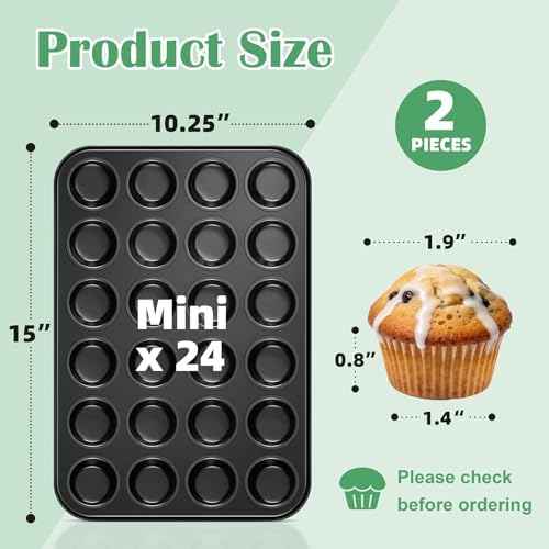 P&P CHEF Mini Muffin Pan, 24-Cup Non-stick Mini Cupcake Pans, 2Pieces