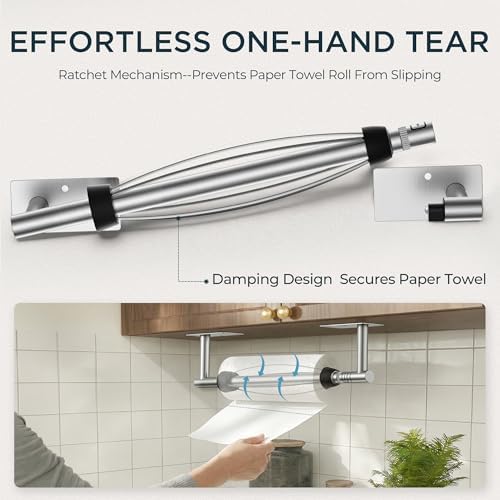 FORIOUS Paper Towel Holder Under Cabinet, One Hand Tear