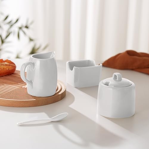 KooK Sugar and Creamer Set, 3 Piece, Pitcher, Sugar Bowl with Lid and