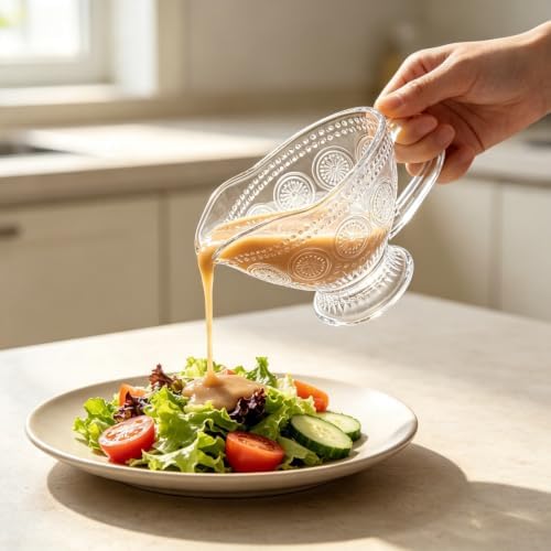 12 oz Glass Gravy Boat,Crystal Serving Dish with Easy-Pour Spout and