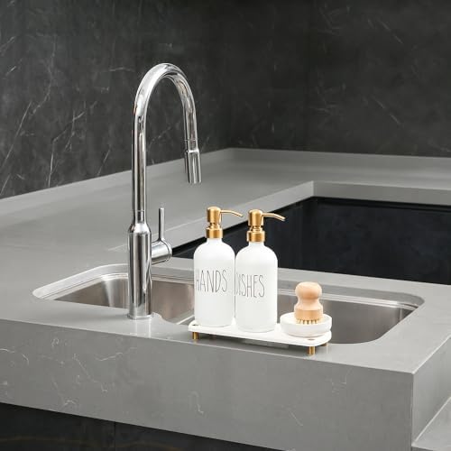 MOMEEMO Soap Dispenser Set, Stainless Steel Pumps, Gold & White