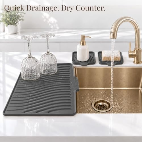 Silicone Dish Drying Mat for Kitchen Counter – Non-Slip Dish Drainer