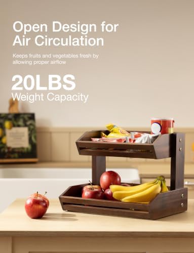 HOLANA Acacia 2 Tier Fruit Basket, Walnut Color