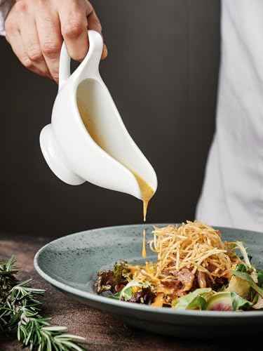 12 OZ Ceramic Gravy Boat with Sauce, White Sauce Boat
