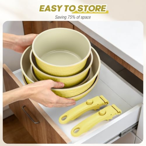 21 Pcs pots and Pans Set, Ceramic Nonstick Cookware Set Detachable