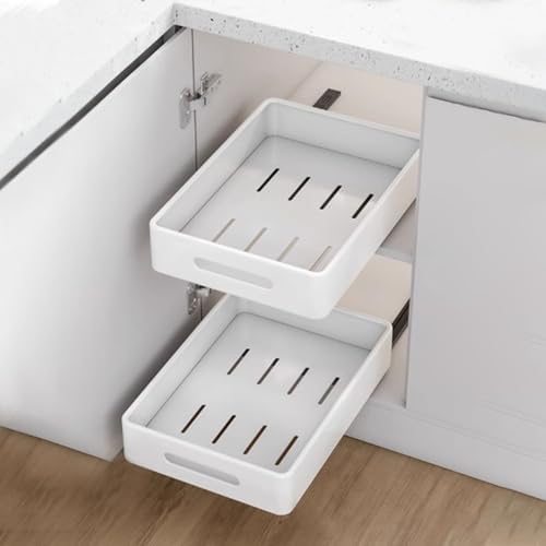 2 Pack Pull Out Cabinet Organizer, Adhesive Slide Out Drawer for