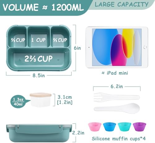 QQKO Bento Box Adult Lunch Box, Bento Box for Kids, 1200 ML Lunch