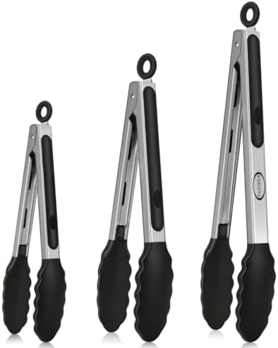 TACGEA Kitchen Tongs, Set of 3, 7", 9" and 12"