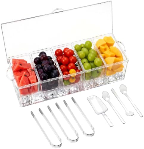 5-Grid Removable Condiment Tray with Ice Cooler,Salad Platter for Home