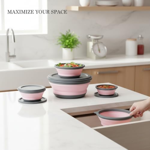 3.35 Inch Collapsible Silicone Bowls with Lids, Space Saving Food