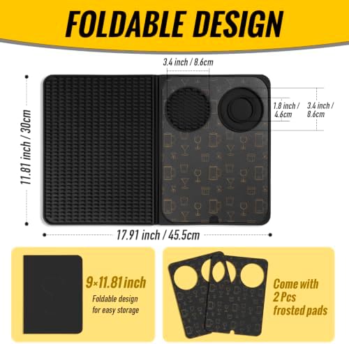 Bar Mat for Home Bar Countertop, 18 × 12 inches Folding Cocktail Drink