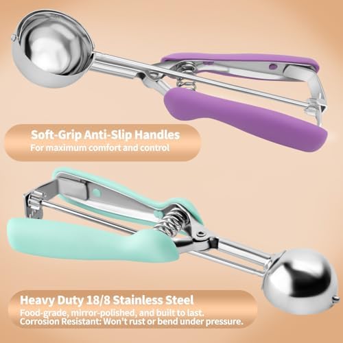 2Pcs Cookie Scoop Set, 18/8 Stainless Steel Cookie Dough Scoops with