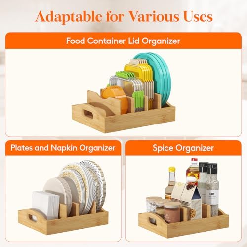 Lifewit Bamboo Lid Organizers for Inside Cabinet, 5 Sections