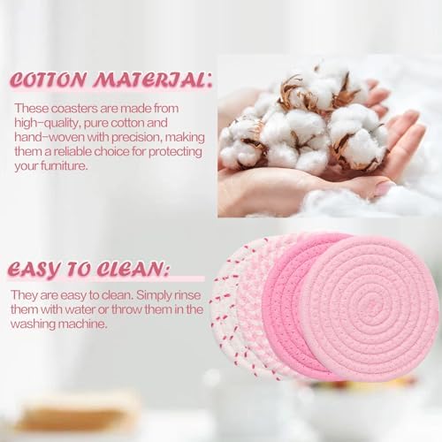4.8 Inch Drink Coasters Set of 4, Large Fabric Cotton Coasters, Cute
