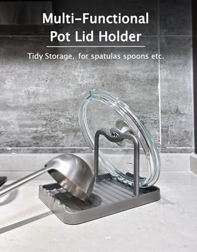 Anti-Rust Metal Spoon Rest with Lid Holder While Cooking, Grey