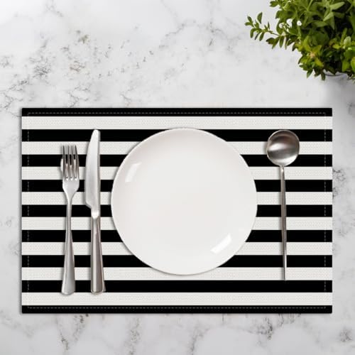 Black and White Striped Placemats Set of 4, Kitchen Table placemats