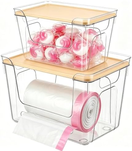 2 Pack Trash Bag Dispenser Stackable Clear Trash Bag Holder w/ Plastic