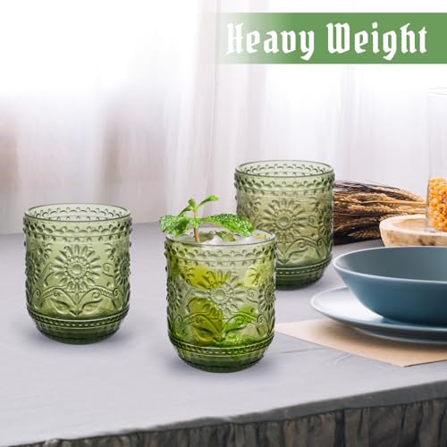 Topsky Vintage Drinking Glass Set of 6,12 oz Embossed Floral