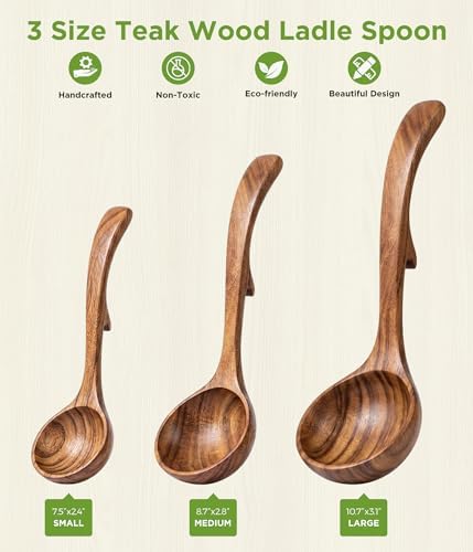3-Size Teak Wooden Ladle Set