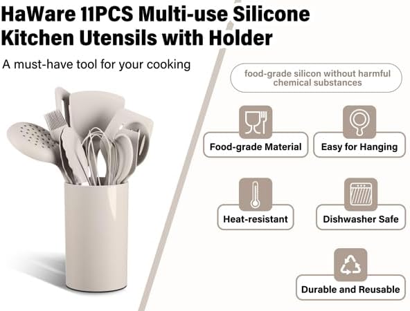 HaWare 11 PCS Silicone Cooking Utensils Set, Heat Resistant Kitchen Utensils - Image 3