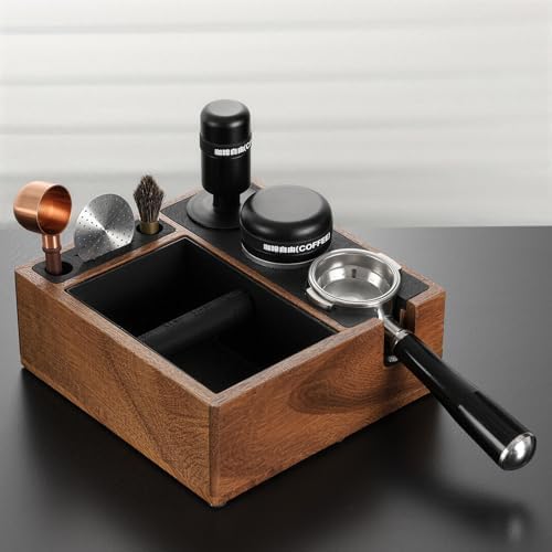Walnut Espresso Knock Box and Tamping Station, Coffee Organizer Box