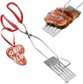2-in-1 BBQ Spatula Tongs for Grilling, 14.3" Long, Stainless Steel