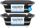 2-Pack XL Collapsible BBQ Prep Tub with Built-in Cutting Board, Lid &