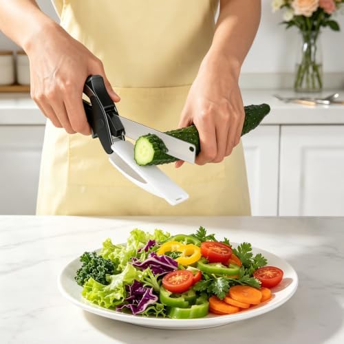 Ozwixhvt Kitchen Scissors with Cutting Board, Safety Lock, 2-in-1