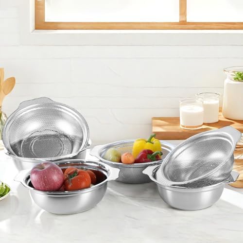 Stainless Steel Colander for Kitchen, 2.5QT Rice Washer Strainer with