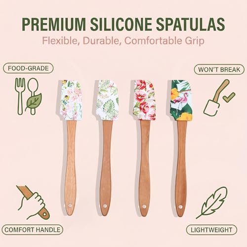 Silicone Cooking Spatula Set with Wooden Handles: Ideal for daily cake