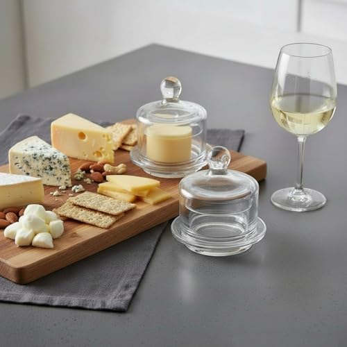 Dicunoy 2 Pack Glass Butter Dishes, Small Round Butter Keeper with