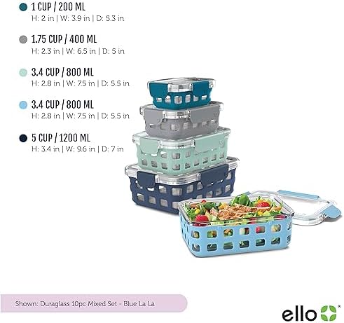 Ello Duraglass Mixed Meal Prep Sets Leak-Proof Glass Food Storage