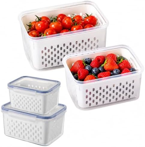 2 Pcs Fruit Storage Containers with Removable Colander & Lid