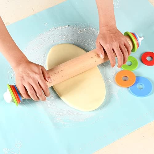Yasashii Wood Rolling Pin With 4 Adjustable Thickness Rings, Non-stick