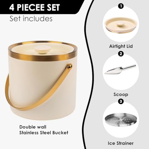 3L beige white Double Wall Insulated Stainless Steel Ice Bucket with