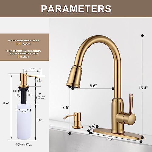 WOWOW Gold Kitchen Faucet with Soap Dispenser