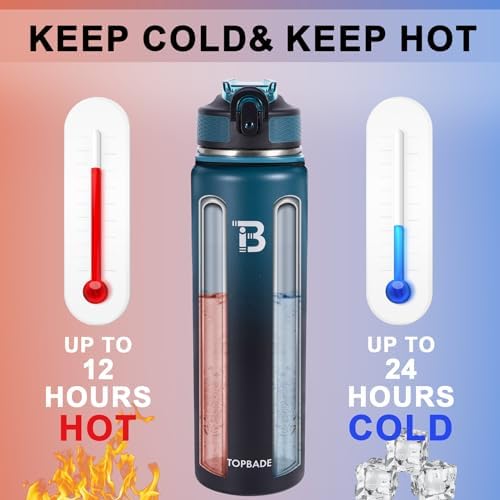 TOPBADE 32oz Insulated Water Bottle with Straw Lid & Spout Lid &