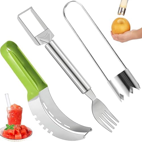 Stainless Steel 3-Pack Fruit Slicer Kitchen Knife, 2-in-1 Watermelon