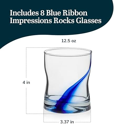 Libbey Blue Ribbon Rock Glasses Set, Artisan-Inspired Four-Dimple