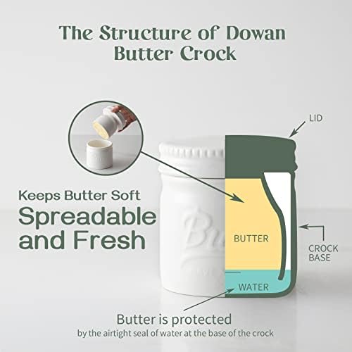DOWAN Butter Crock, Ceramic French Butter Dish with lid,Soft White