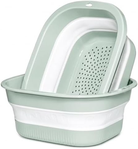 Collapsible Colander & Wash Basin Set, 2-in-1 Foldable Dishpan with