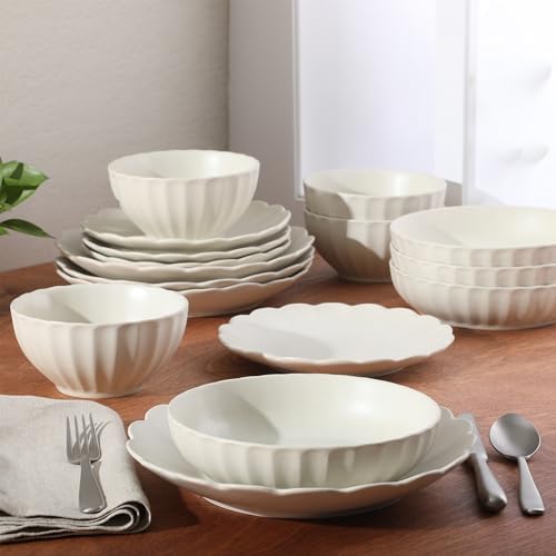 Gibson Elite Malibu Shore 16 Piece Scalloped Edge Stoneware Matte
