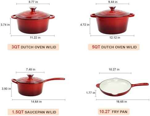 DVK Enameled Cast Iron Cookware Set 7 Piece Dutch Ovens Non-Stick