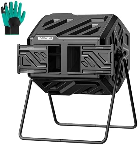 THE Growing 43 Gal Outdoor Compost Bin Tumbler, Black