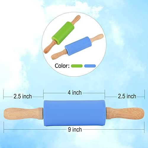 Mini Silicone Rolling Pin for Kids, Non-stick Surface Wood Handle